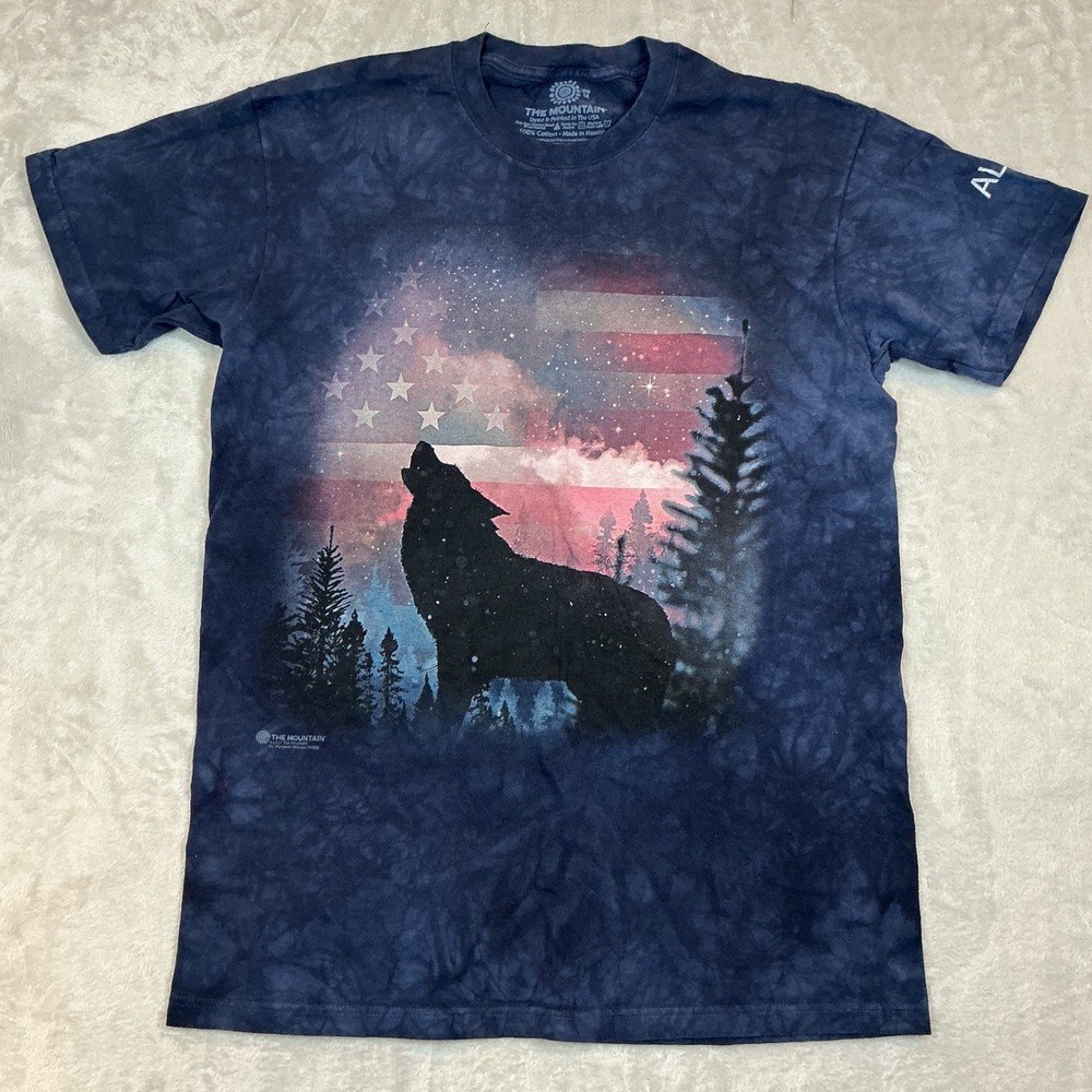The Mountain Wolf USA Flag Tie Dye Alaska Graphic‎ T Shirt Medium